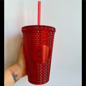 Starbucks red studded tumbler.